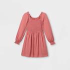 Girls' Square Neck Long Sleeve Smocked Dress - Art Class Pink