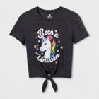 Target Pride Adult Short Sleeve Born A Unicorn Tie T - Shirt - Charcoal Heather M, Women's, Gray
