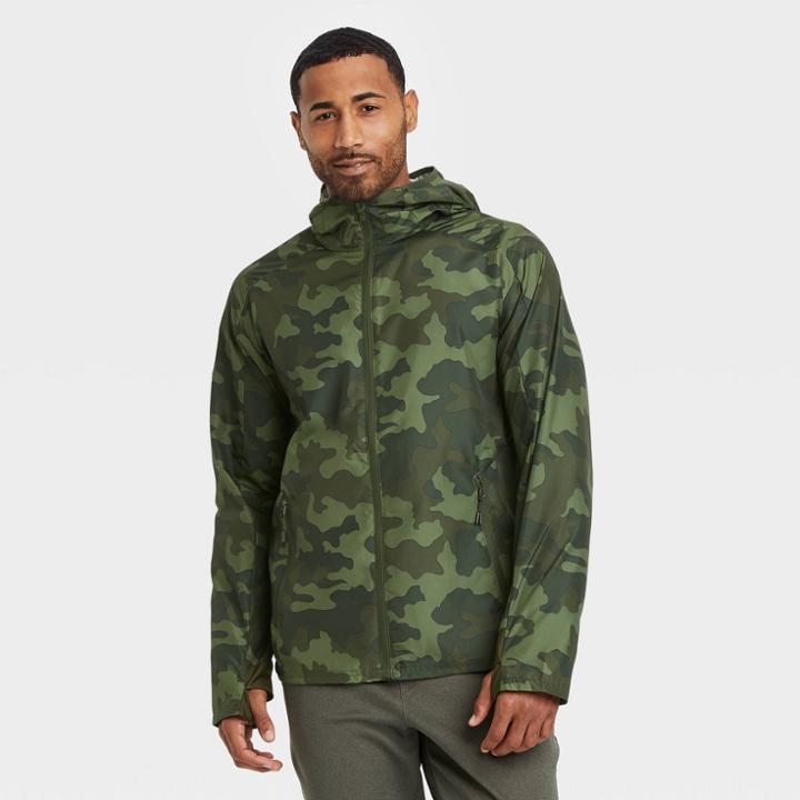 Men's Camo Print Packable Jacket - All In Motion Olive