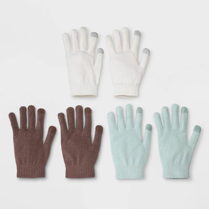 Women's 3pk Magic Gloves - Wild Fable Mint/tan One Size, Green/tan