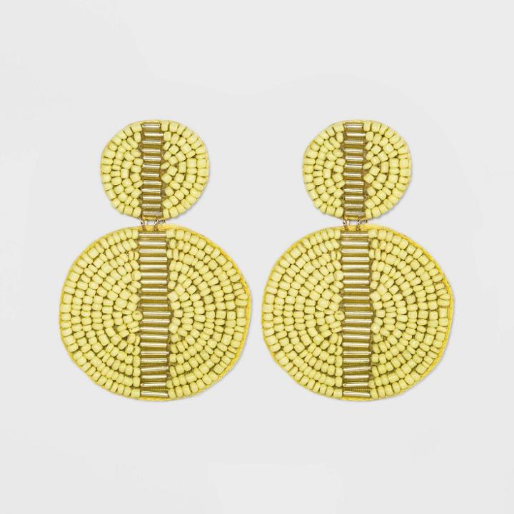 Chartreuse Seedbead Circle Statement Earrings - A New Day Citrus Yellow, Women's