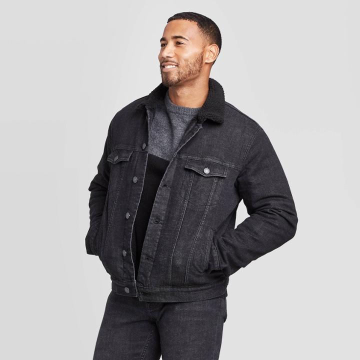 Men's Shepra Lined Denim Trucker Jacket - Goodfellow & Co Black M,
