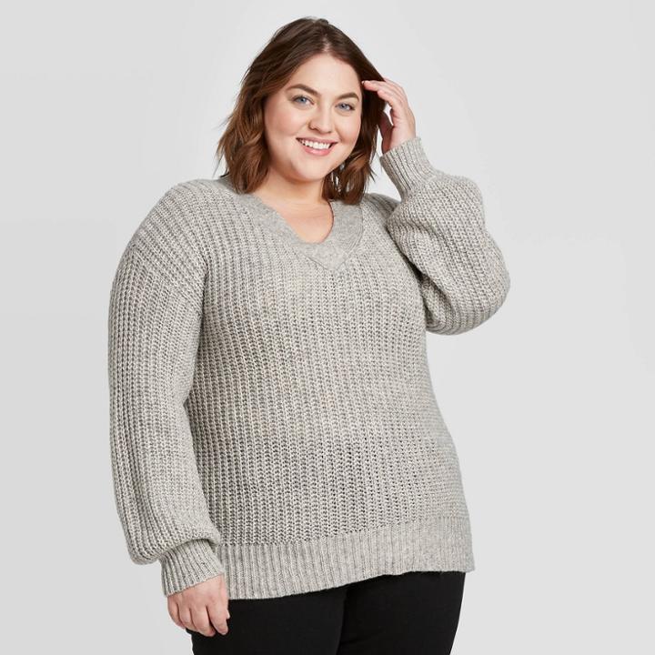 Women's Plus Size V-neck Pullover Sweater - Ava & Viv Light Gray X, Women's