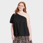 Women's Plus Size Puff Short Sleeve One Shoulder Top - Who What Wear Jet Black