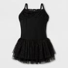 Danshuz Toddler Girls' Camisole Activewear Dress With Pleated Glitter Chiffon Yoke And Triple Layer Glitter Skirt - Black 6x-7,