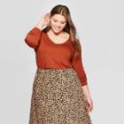 Women's Plus Size Long Sleeve V-neck T-shirt - Ava & Viv Rust 3x, Women's,