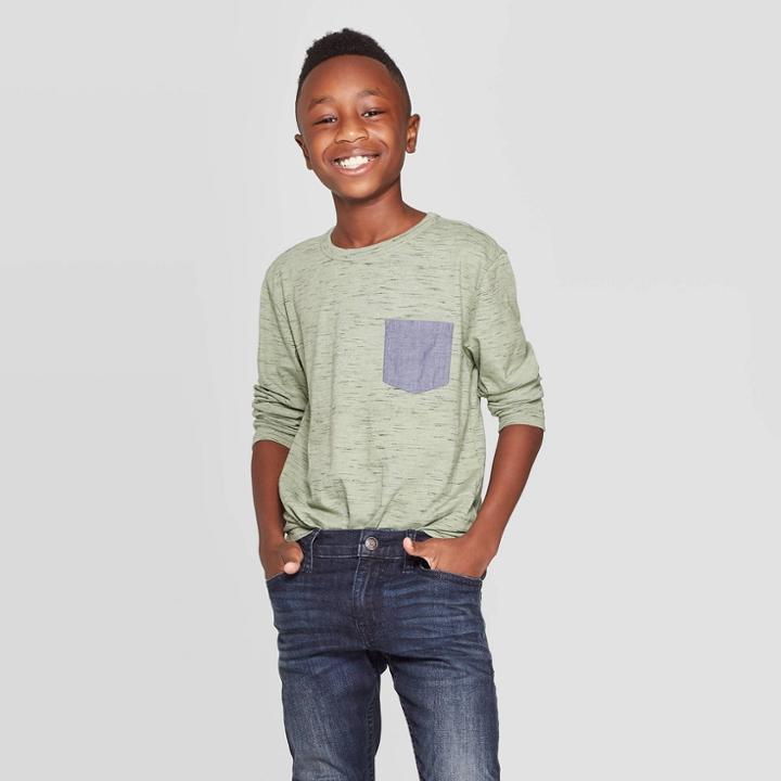 Boys' Long Sleeve T-shirt - Cat & Jack Olive L, Boy's, Size: