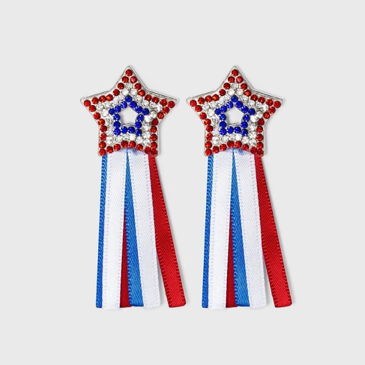 No Brand Americana Star Ribbon Drop Earrings - Red/white/blue