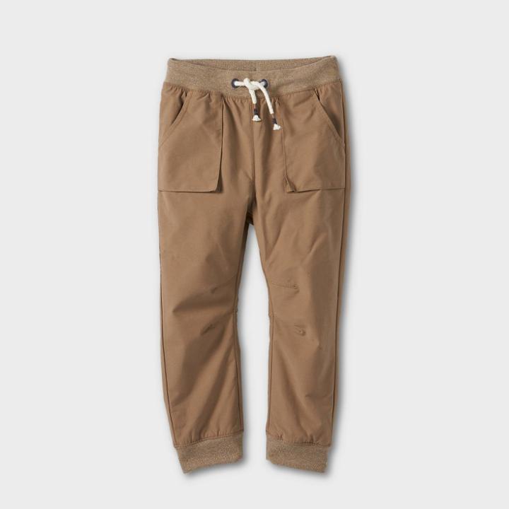 Toddler Boys' Jersey Lined Woven Jogger Pull-on Pants - Cat & Jack Tan
