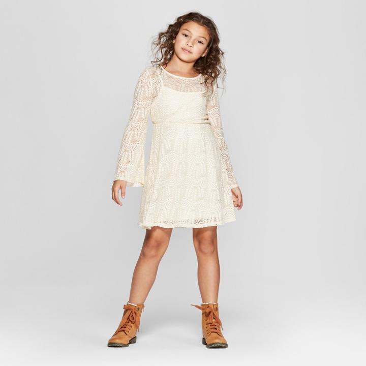 Girls' Lurex Lace A Line Dress - Art Class Ivory