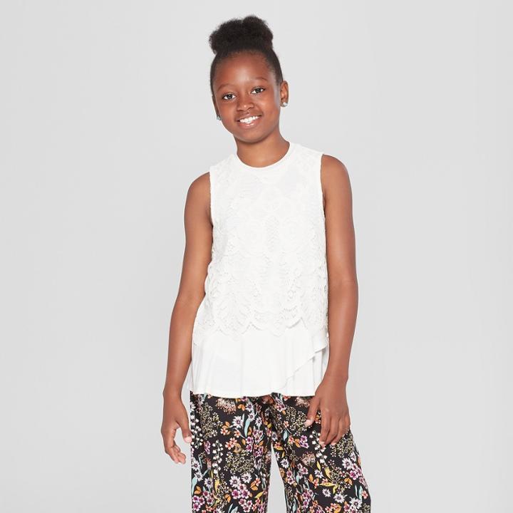 Girls' Lace Tank Top - Art Class White