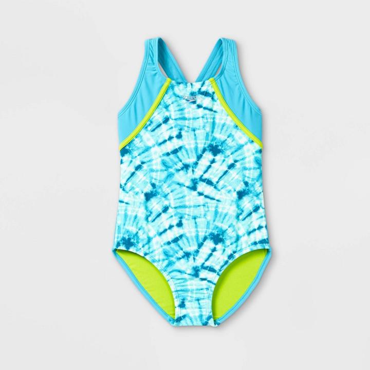 Speedo Girls' Tie-dye One Piece Swimsuit - Blue