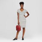 Women's Striped Short Sleeve Knit T-shirt Dress - A New Day Cream/black