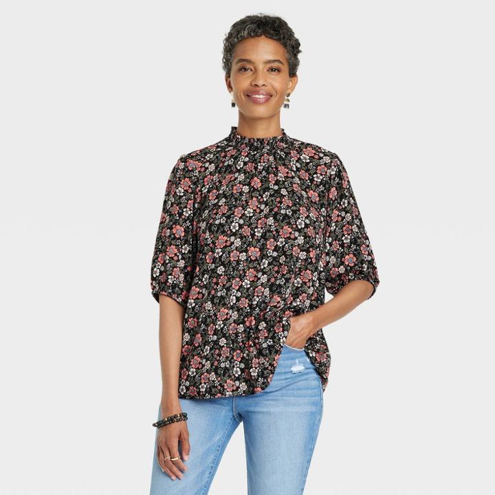Women's Short Sleeve Top - Knox Rose Black Floral