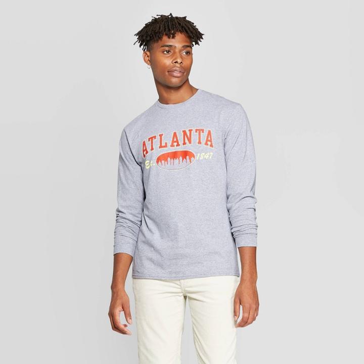 Men's Long Sleeve Crewneck Atlanta Graphic T-shirt - Modern Lux Gray L, Men's,