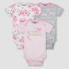 Gerber Baby 3pk Floral Short Sleeve Onesies - White/gray/light Pink Newborn