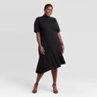 Women's Plus Size Short Sleeve A-line Asymmetrical Knit Dress - Who What Wear Black