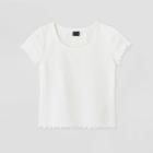 Girls' Pointelle Lettuce Edge T-shirt - Art Class White