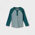 Toddler Boys' Striped Henley Long Sleeve T-shirt - Cat & Jack Green