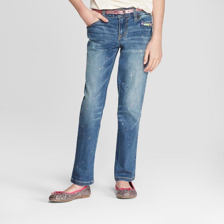 Girls' Paint Splatter Jeans - Cat & Jack Medium Blue