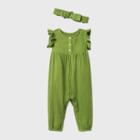 Baby Girls' Gauze Romper With Headband - Cat & Jack Olive Newborn, Green