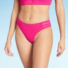 Women's Ribbed Strappy Side Cheeky Bikini Bottom - Shade & Shore Raspberry Xs, Women's, Red