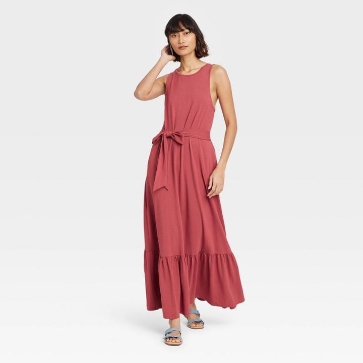 Women's Sleeveless Ruffle Hem Dress - A New Day Dark Pink