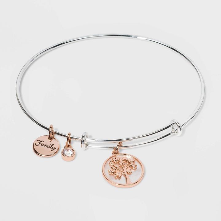 No Brand Tree Mother Of Pearl Inlay Expandable Bangle Bracelet - Silver, Women's, Pink