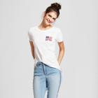 Women's New York Usa Flag Short Sleeve Crew Neck T-shirt - Awake - White