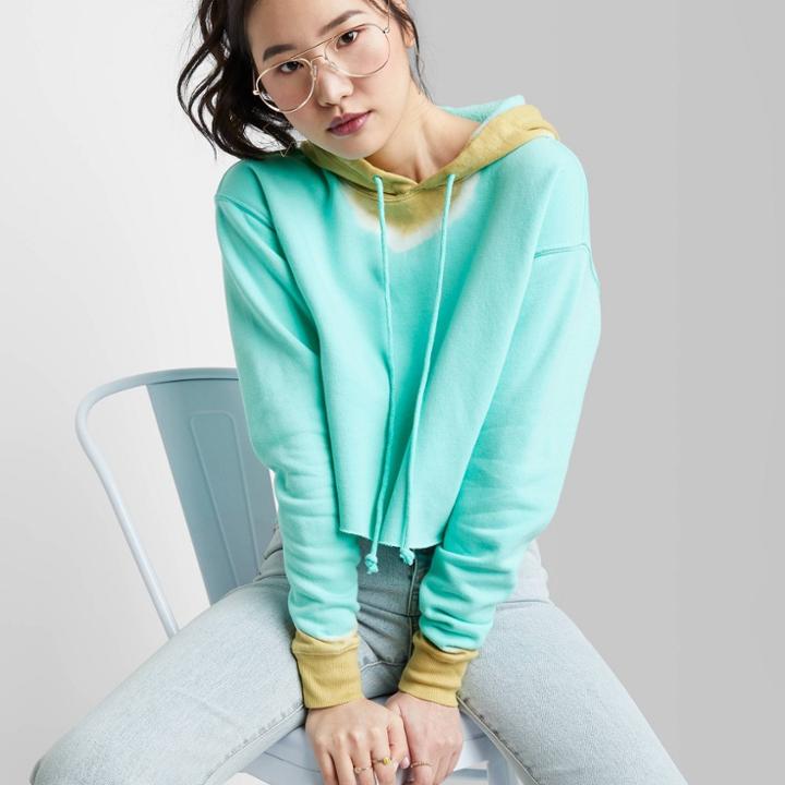 Women's Cropped Hoodie - Wild Fable Aqua Blue Tie-dye