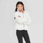 Girls' Fuzzy Long Sleeve Jacket - Art Class White