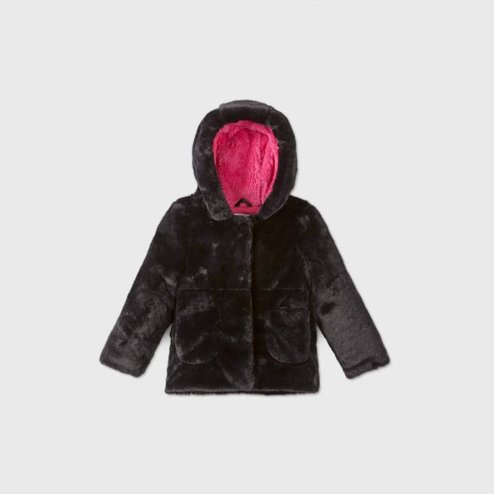 Toddler Girls' Hooded Fashion Faux Fur Jacket - Cat & Jack Black