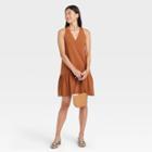 Women's Sleeveless Ruffle Hem Knit Dress - A New Day Dark Orange