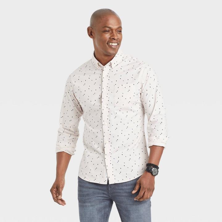 Men's Slim Fit Printed Poplin Long Sleeve Button-down Shirt - Goodfellow & Co Light Pink/shapes