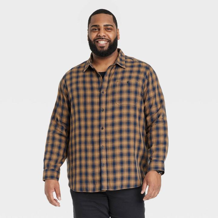 Men's Big & Tall Double Weave Long Sleeve Button-down Shirt - Goodfellow & Co Yellow