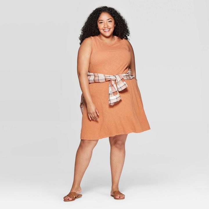 Women's Plus Size Sleeveless Crewneck T-shirt Dress - Universal Thread Gold