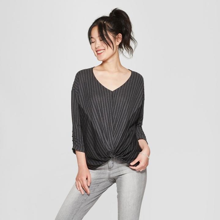 Women's 3/4 Sleeve Twist From Pullover Sweater - Lily Star (juniors') Black