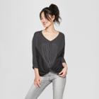 Women's 3/4 Sleeve Twist From Pullover Sweater - Lily Star (juniors') Black