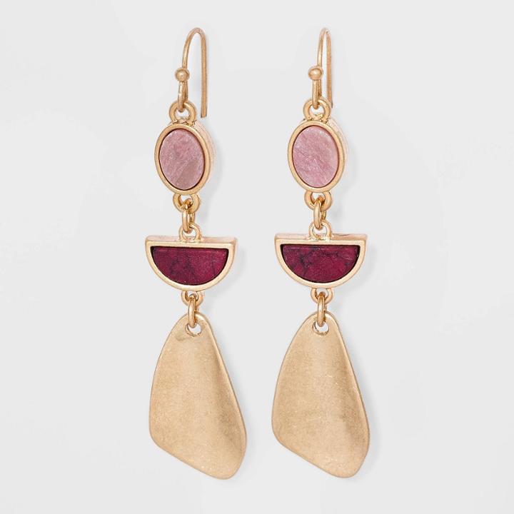 Semi-precious Rhodochrosite And Dyed Violet Howlite Drop Earrings - Universal Thread Berry Pink