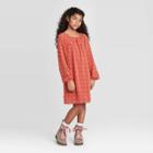Girls' Long Sleeve Swiss Dot Woven Dress - Art Class Red