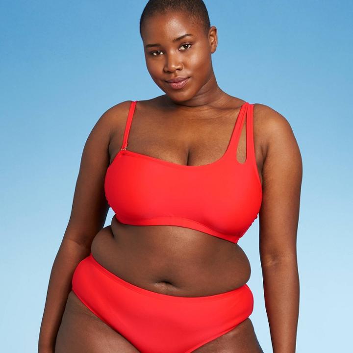 Juniors' Plus Size One Shoulder Bikini Top - Xhilaration Red