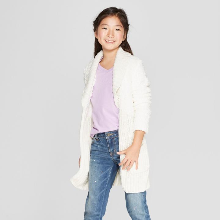 Girls' Long Sherpa Open Cardigan - Cat & Jack Cream
