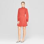 Women's Long Sleeve Mock Neck Button Detail Mini Dress - Who What Wear Red