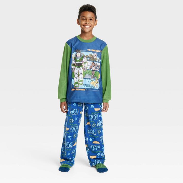Boys' Toy Story Buzz Lightyear Pajama Set With Cozy Socks - Blue