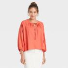 Women's Raglan Long Sleeve Tie-front Top - A New Day Orange
