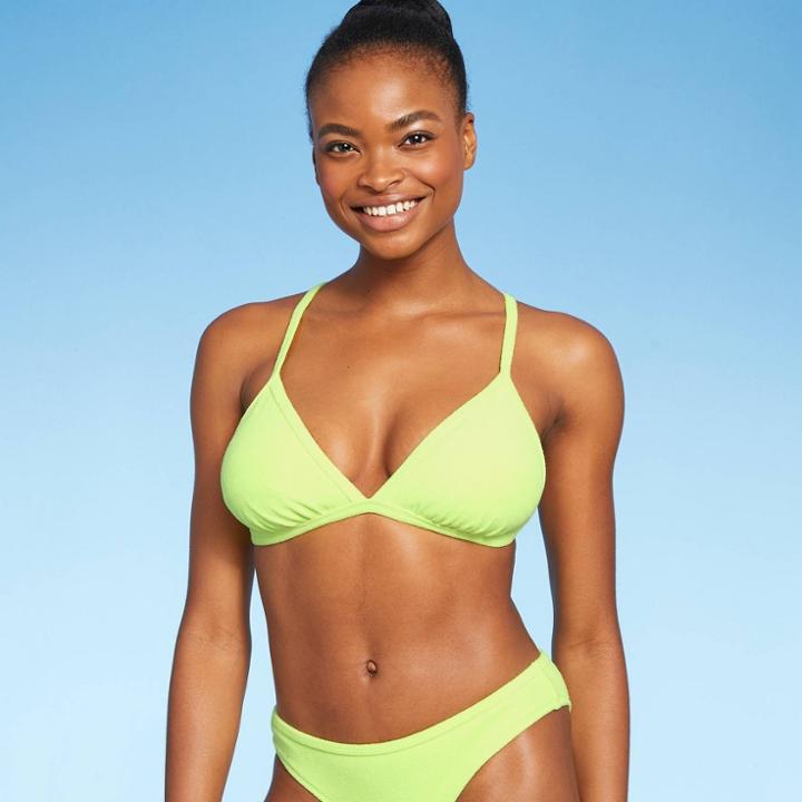 Juniors' Terry Triangle Bikini Top - Xhilaration Lime Green D/dd Cup