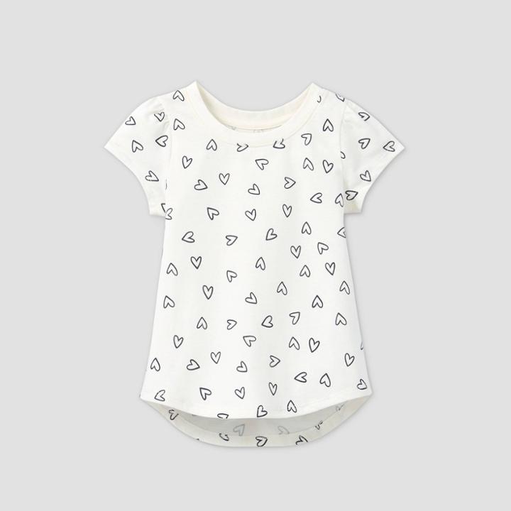 Toddler Girls' Short Sleeve Heart T-shirt - Cat & Jack Cream/navy 12m, Ivory/blue