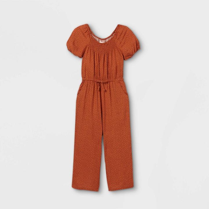 Girls' Short Sleeve Woven Jumpsuit - Cat & Jack Dark Orange