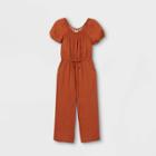 Girls' Short Sleeve Woven Jumpsuit - Cat & Jack Dark Orange