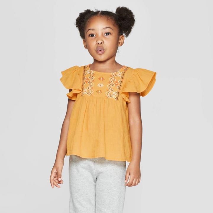 Toddler Girls' Short Sleeve Embroidered Blouse - Art Class Gold